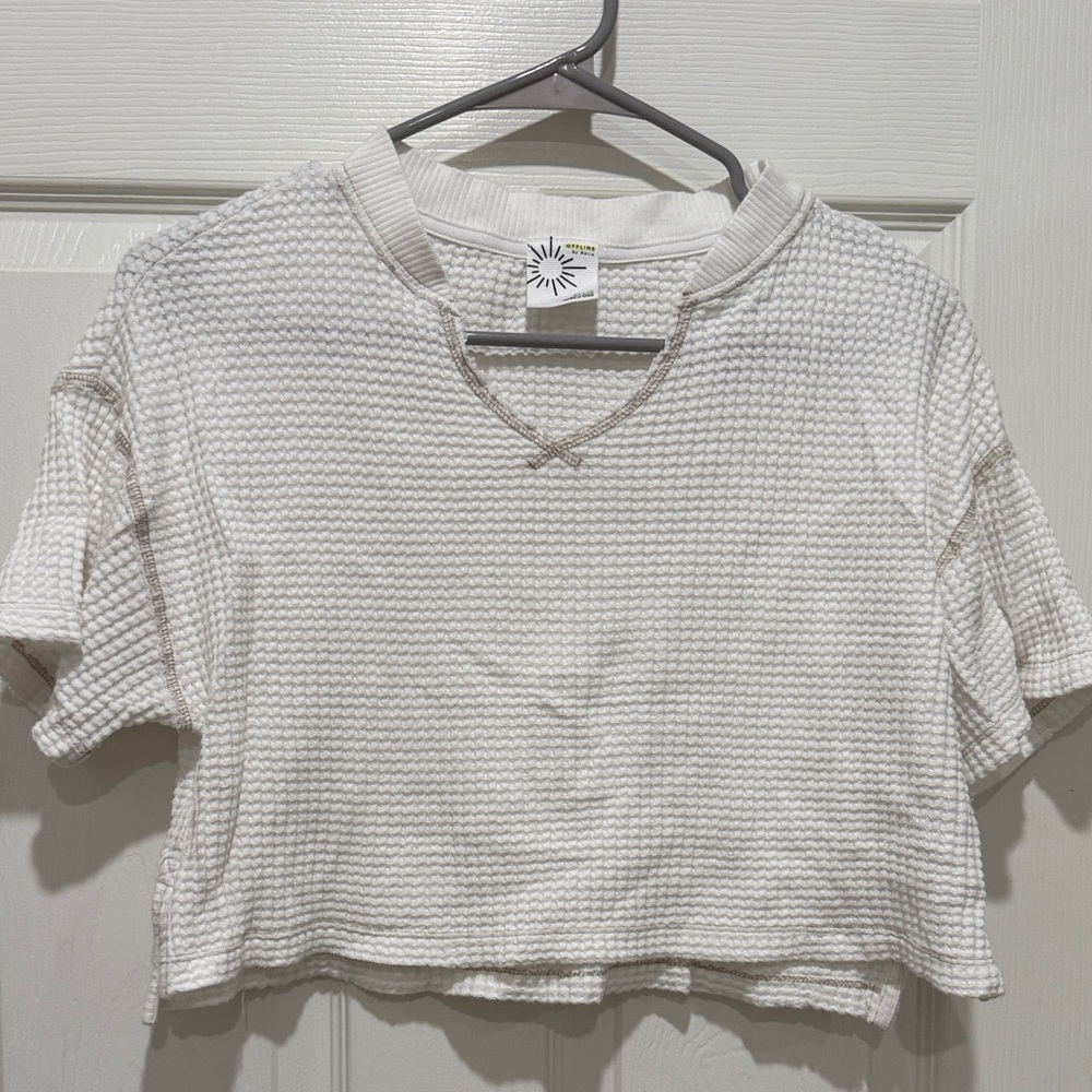 Aerie Off-White Textured Crop Top